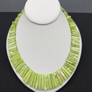 Lime Green Mother of Pearl Stick Collar Bib Necklace Statement Graduated Shell